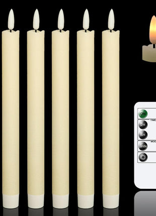 GenSwin Flameless Ivory Taper Candles Flickering with 10-Key Remote, Battery Operated Led Warm 3D Wick Light Window Candles Real Wax Pack of 6, Christmas Home Wedding Decor(0.78 X 9.64 Inch)