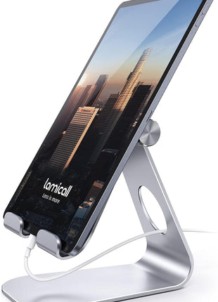 Lamicall iPad Stand Adjustable Tablet Holder, Sturdy Aluminum, Multi-Angle | Dock Stand for 4-13" iPad Pro Air Mini Kindle Tab Switch, All Aluminum Metal, Multi-Angle, Sturdy, Office Desk Accessories