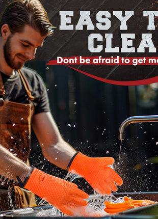 KITCHEN PERFECTION Silicone Smoker Oven Gloves -Extreme Heat Resistant BBQ Gloves -Handle Hot Food Right on Your Smoker Grill Fryer & Pit | Waterproof Oven Mitts |Superior Value Set+3 Bonuses
