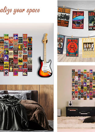WOONKIT 60 PC Vintage Rock Band Posters, 70s 80s 90s Retro Concert Prints, Bedroom Wall Art, Album Cover Collage, 4x6 Inch (Set of 60)