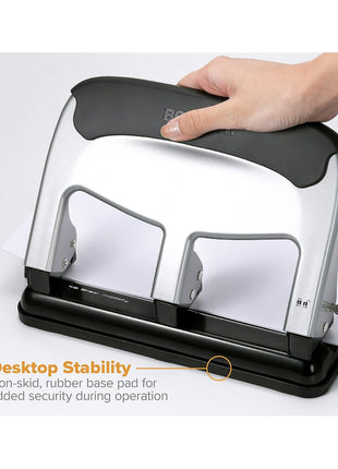 Bostitch Office EZ Squeeze Heavy Duty 3 Hole Punch, 40-Sheet Capacity, Use Less Force, Perfect for Home Office School Supplies, Sleek Design, Silver