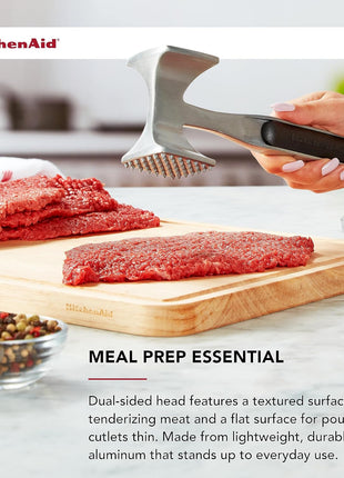 KitchenAid Gourmet Multi Sided Meat Tenderizer for Pounding Meats, Nuts, Shellfish, ect, Hang Hole for Easy Storage, Hand Wash, One Size, Black