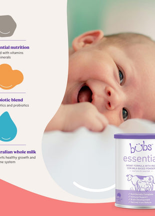 Bubs Essential Infant Formula, with Iron, Cow Milk-Based Powder, for Infants 0-12 Months, Made with Non-GMO Milk, 20 oz
