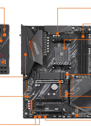 GIGABYTE B550 AORUS Elite AX V3 AMD AM4 ATX Motherboard, Supports Ryzen 5000/4000/3000 Processors, DDR4, 12+2 Power Phase, 2X M.2, PCIe 4.0, WIFI6, 2.5 GbE LAN, Front USB-C, Q-Flash Plus, RGB Fusion