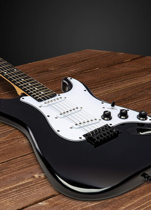 LyxPro Electric Guitar 39 inch inch Complete Beginner Starter kit Full Size with 20w Amp, Package Includes All Accessories, Digital Tuner, Strings, Picks, Tremolo Bar, Shoulder Strap, and Case Bag   Black