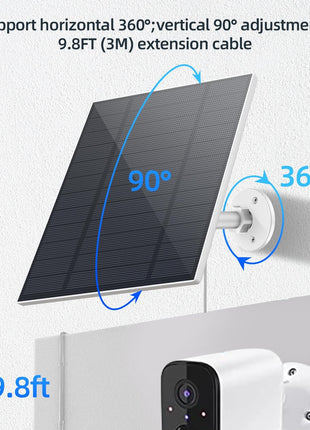 5W Solar Panel for Security Camera, Solar Panel with Micro USB & USB-C Port for DC 5V Outdoor Rechargeable Battery Camera, IP65 Waterproof, 360° Adjustable Security Mount, 9.8ft Cable(White 1PC)