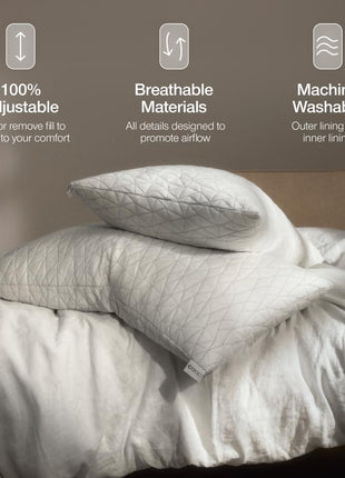 Coop Home Goods Original Adjustable Pillow, Queen Size Bed Pillows for Sleeping, Cross Cut Memory Foam Pillows - Medium Firm Back, Stomach and Side Sleeper Pillow, CertiPUR-US/GREENGUARD Gold