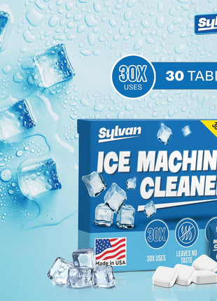 Sylvan Ice Machine Cleaner and Descaler Tablets | 30 Tabs | Made in USA | Nickel Safe Ice Maker Cleaning and Descaling Tablets | Universal Compatibility for Commercial & Residential Ice Makers