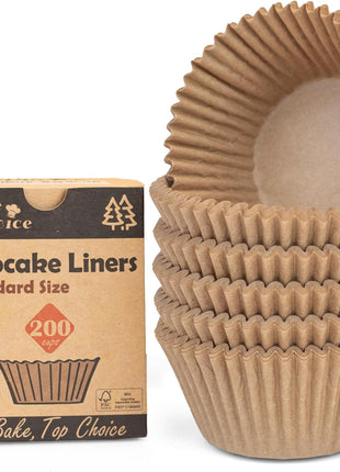 Bake Choice 200pcs Standard Cupcake Liners for Baking, Muffin Liners | Non-stick, Natural, Food-grade, Greaseproof Parchment , Cupcake Wrapper for Party, Christmas, Gift