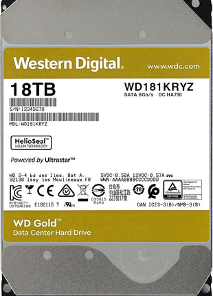 Western Digital 18TB WD Gold Enterprise Class Internal Hard Drive - 7200 RPM Class, SATA 6 Gb/s, 512 MB Cache, 3.5 inch - WD181KRYZ