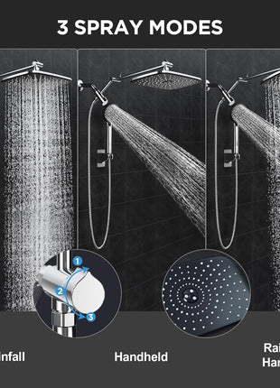 Veken Wide Rain Shower Head with Handheld, High Pressure Rainfall Showerhead Combo with Arm for Bathroom Accessories, Home Decor, Detachable Dual Shower with Multi Modes Handheld Spray, Silver Chrome