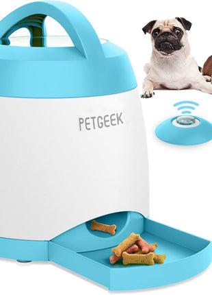 PETGEEK Dog Treat Dispenser Toy, USB-Charged Interactive Toy for IQ Play | Remote Push Button Control, 400ml Capacity Upgraded 3000mAh, Relieves Boredom, Blue Slow Feeder for Indoor& Outdoor Play