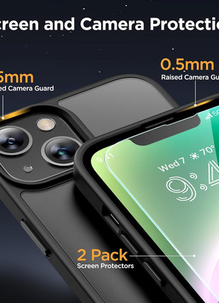 Miracase Magnetic for iPhone 14 Case 6.1 inch (Compatible with MagSafe)(with 2X Screen Protectors) Military-Grade Protection, Anti-Fingerprint Translucent Matte Phone Case Cover, Black