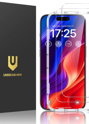UNBREAKcable 2-Pack Screen Protector for iPhone 16, Military-Grade Shatterproof Tempered Glass [9H+ Hardness] [Easy Installation Frame] [99.99% HD Clear] for Apple iPhone 16