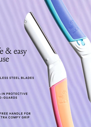 Billie Face Razor for Women Dermaplaning, Malibu - 1 Handle, 3 Refills