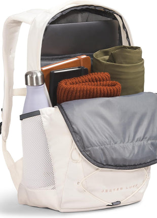 The North Face Women's Jester Luxe Laptop Backpack, Gardenia White | 28L capacity, padded 16 in computer sleeve, FlexVent suspension system, water bottle pockets, stands unsupported