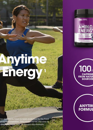 Optimum Nutrition Amino Energy   Pre Workout with Green Tea, BCAA, Amino Acids, Keto Friendly, Green Coffee Extract, Energy Powder   Concord Grape, 65 Servings (Packaging May Vary)