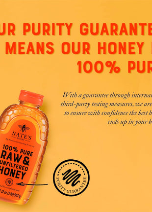 Nate's 100% Pure, Raw & Unfiltered Honey - Award-Winning Taste, 32oz. Squeeze Bottle