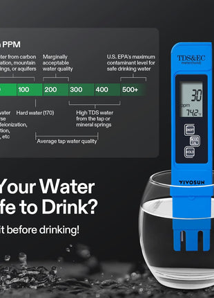 VIVOSUN Digital pH and TDS Meter Kits, 0.01pH High Accuracy Pen Type pH Meter ± 2% Readout Accuracy 3-in-1 TDS EC Temperature Meter for Hydroponics, Pool and Aquarium, Yellow Blue, UL Certified
