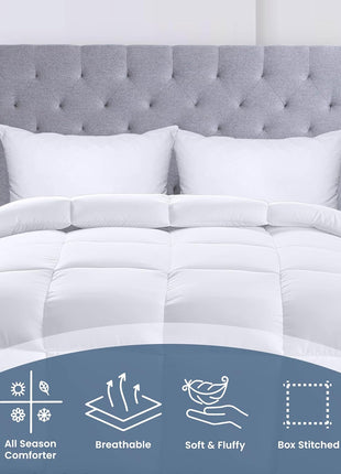 Utopia Bedding Comforters Queen Size, All Season Duvet Insert, Down Alternative Box Stitched Bed Comforter with Corner Tabs, Machine Washable (White)