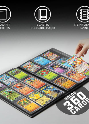 Trading Card Binder Pro-Folio – 9 Pocket Binder - Side-Loading Album, Durable & Acid-Free Storage for Pokémon, YuGiOh, MTG, TCG, Game & Sports Cards, Black