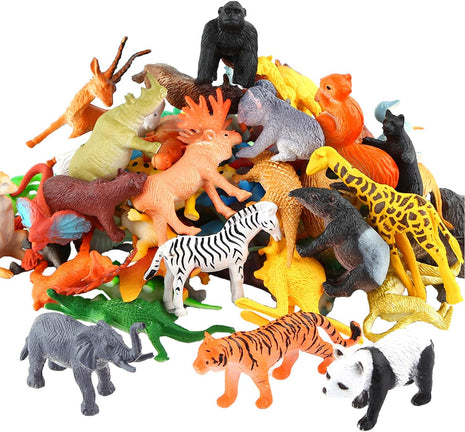 54 Piece Animal Figures for Kids, Safari Jungle Animal Figurines | Realistic animal figures for sensory bins, school learning, jungle party favors, cupcake toppers, classroom rewards