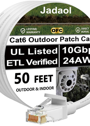 Jadaol Cat 6 Ethernet Cable 50 ft, Outdoor & Indoor 10Gbps Support Cat8 Cat7 Network, Flat RJ45 Internet LAN Computer Patch Cable for Router, Modem, Switch, Gaming Consoles, Streaming Devices, White