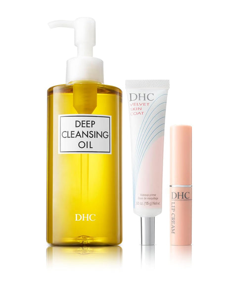 DHC Discovery Set, includes Deep Cleansing Oil 6.7 fl oz, Velvet Skin Coat 0.52 oz Net wt., and Lip Cream 0.05 oz Net wt.