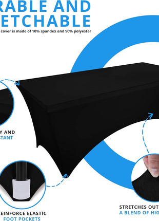 Utopia Kitchen Spandex Tablecloth 2 Pack [6FT, Black] Tight, Fitted, Washable and Wrinkle Resistant Stretch Rectangular Patio Table Cover for Event, Wedding, Banquet & Parties [72Lx30Wx30H Inch]