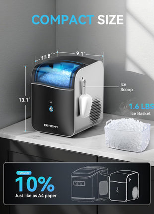 EUHOMY Smart Nugget Ice Maker Countertop, Pebble Ice Maker Machine with APP/Alexa Control, 40lbs/24H, Ready in 7 Mins, Self-Cleaning, Portable Sonic Ice Makers with Hanging Ice Scoop for Home/Office