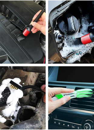 10pcs Auto Car Detailing Brush Set Car Interior Cleaning Kit Includes 5 Boar Hair Detail Brush,3 Wire Brush, 2 Air Vent Brush for Cleaning Car Interior Exterior, Dashboard Engines Leather Wheel