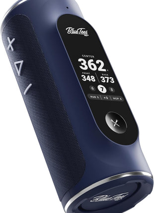 Blue Tees Golf Player+ AI-Powered GPS Speaker - Touchscreen Display, 10+ Hour Battery, 40,000+ Courses, Visual & Audible Distances, Hazard Detection, IPX7 Waterproof (Navy)