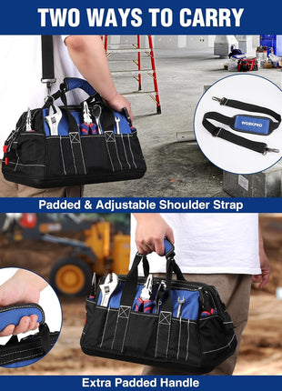 WORKPRO 16-inch Wide Mouth Tool Bag with Water Proof Molded Base