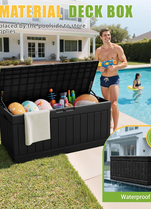 Greesum Outdoor Storage Box 82 Gallon Storage Bin with Lid for Patio Furniture, Garden Tools, Pool Supplies, Waterproof and UV Resistant, Lockable, Black