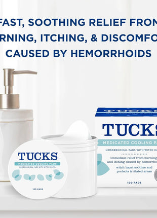 TUCKS Medicated Cooling Pads, 100 Count – Hemorrhoid Pads with Witch Hazel, Cleanses Sensitive Areas, Protects from Irritation, Hemorrhoid Treatment, Medicated Pads Used by Hospitals