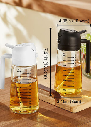 TrendPlain 16oz/470ml Glass Olive Oil Sprayer for Cooking – 2 in 1 Olive Oil Dispenser Bottle for Kitchen Gadgets and Air Fryer Accessories, Salad, BBQ - Black