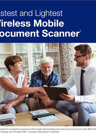 Epson Workforce ES-60W Wireless Compact Mobile Document Scanner | PC Mac iOS Android 4 Second Scan Speed Battery Powered Mobile Sheet-Fed Scanner with OCR Software