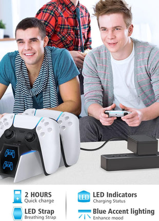 PS5 Controller Charger with 2 Cable Types 2H Fast Charge Station P4 Charger