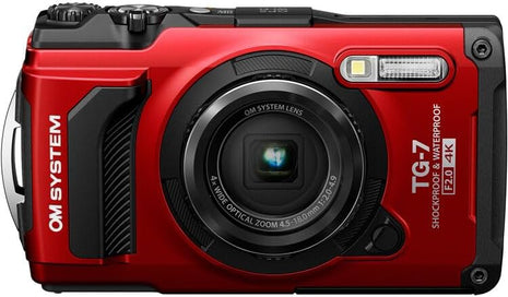 OM SYSTEM Tough TG-7 Digital Camera Bundle (Red) | 12MP BSI CMOS Sensor, f/2 Lens, 4K Video, Waterproof, Shockproof & Freezeproof | Great for Outdoors & Underwater (V110030RU000) + 64GB Card + Case