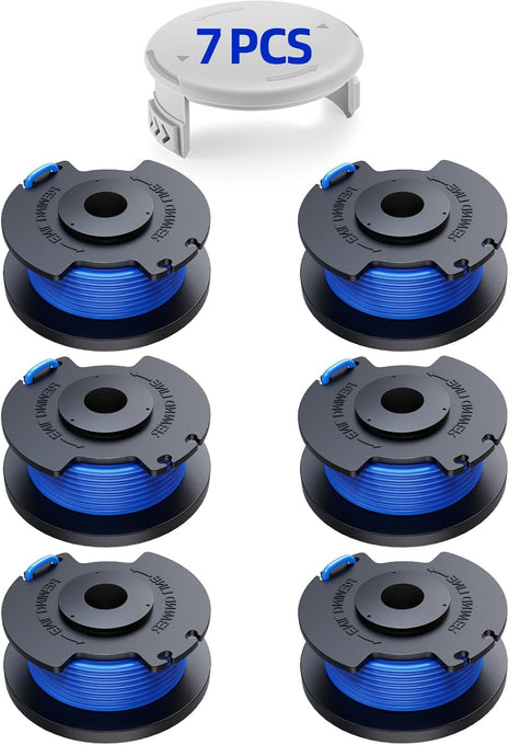 7 Packs Weed Wacker String Replacement for Ryobi One+ AC14RL3A,0.065-Inch String Trimmer Refill Compatible with Ryobi 18v, 24v, and 40v Trimmer(6 Trimmer Line,1 Trimmer Cap)