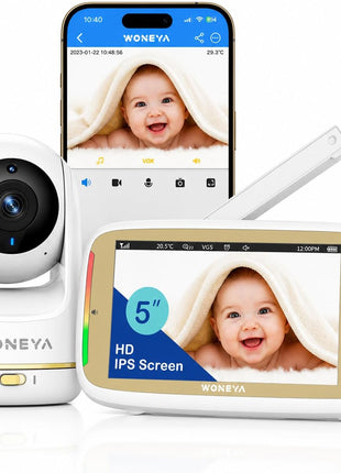 Smart Baby Monitor, 5inch HD IPS Screen, 1500ft Long Range, 48 Hours Battery, White Noises & Lullabies, 2K HD Camera, Customizable Safe Zones, Motion Detection, VOX, Free Secure Phone App