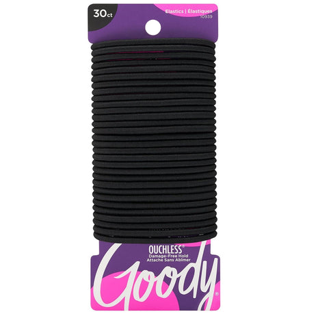 Goody Ouchless Elastic Hair Ties, 30 Ct, Black, 4MM Rubber Bands, Pain-Free | Hair Styling Accessories for Women & Men, Made for Long-Lasting Braids, Ponytails & More, No Pull or Damage, All Hair Types