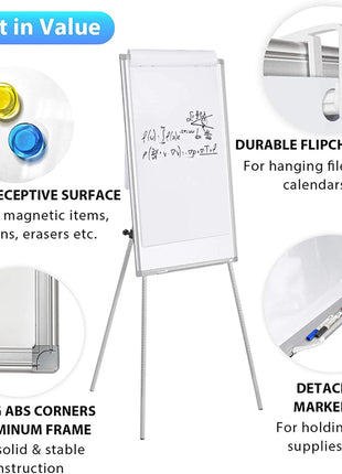 Easel Whiteboard - Magnetic Portable Dry Erase 36 x 24 Tripod Height Adjustable, 3' x 2' Flipchart Easel Stand White Board for Office or Teaching at Home & Classroom (36x24 White)