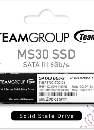 TEAMGROUP MS30 1TB with SLC Cache 3D NAND TLC M.2 2280 SATA III 6Gb/s Internal Solid State Drive SSD (Read/Write Speed up to 530/480 MB/s) Compatible with Laptop & PC Desktop TM8PS7001T0C101