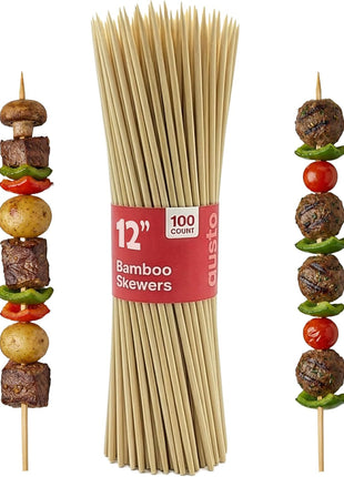 GUSTO [12 Inch - 100 Count] Bamboo Skewers for Shish Kabob, Grilling, Fruits, Appetizers, and Cocktails (Formerly Comfy Package)