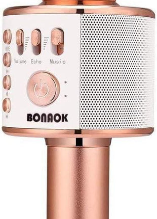 BONAOK Wireless Bluetooth Karaoke Microphone,3-in-1 Portable Handheld Karaoke Mic Speaker Machine Home Party Birthday for All Smartphones PC(Q37 Rose Gold)