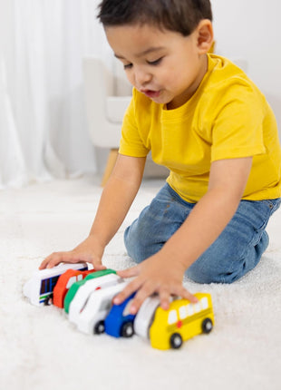 Melissa & Doug Wooden Town Vehicles Set in Wooden Tray (9 pcs)