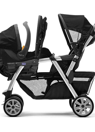 Chicco Cortina Together Double Stroller, 2-Seat, Foldable | Minerale Black/Silver, 100% polyester, fits 2 Chicco KeyFit seats, all-wheel suspension, baby travel stroller