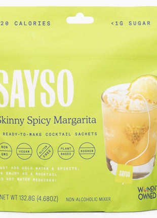 SAYSO Skinny Spicy Margarita Original Cocktail Tea Bag | Cocktail or Mocktail in Under 1 Min, Without Hot Water, <1G Sugar, 20 Calories, Non-GMO, Gluten-free, Kosher & Vegan Mixer, 8 count