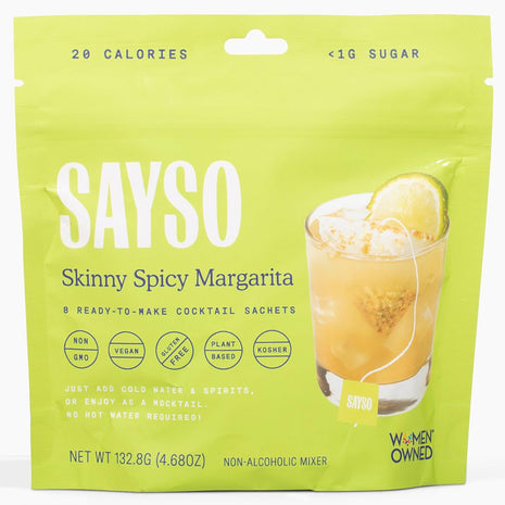 SAYSO Skinny Spicy Margarita Original Cocktail Tea Bag, 0g Sugar, 8-Pack | All-Natural Lime, Orange Peel, Jalapeño & Smoked Salt, Steep 3 Min in Water and Spirits, Cocktail or Mocktail, 15 Calories